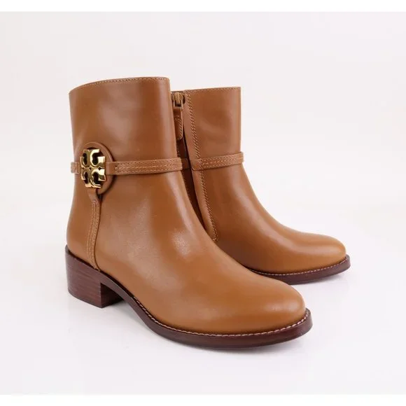 NIB Tory Burch MILLER Logo 45mm Bootie Boots Dark Tiramisu 6.5-8.5 - Picture 2 of 8